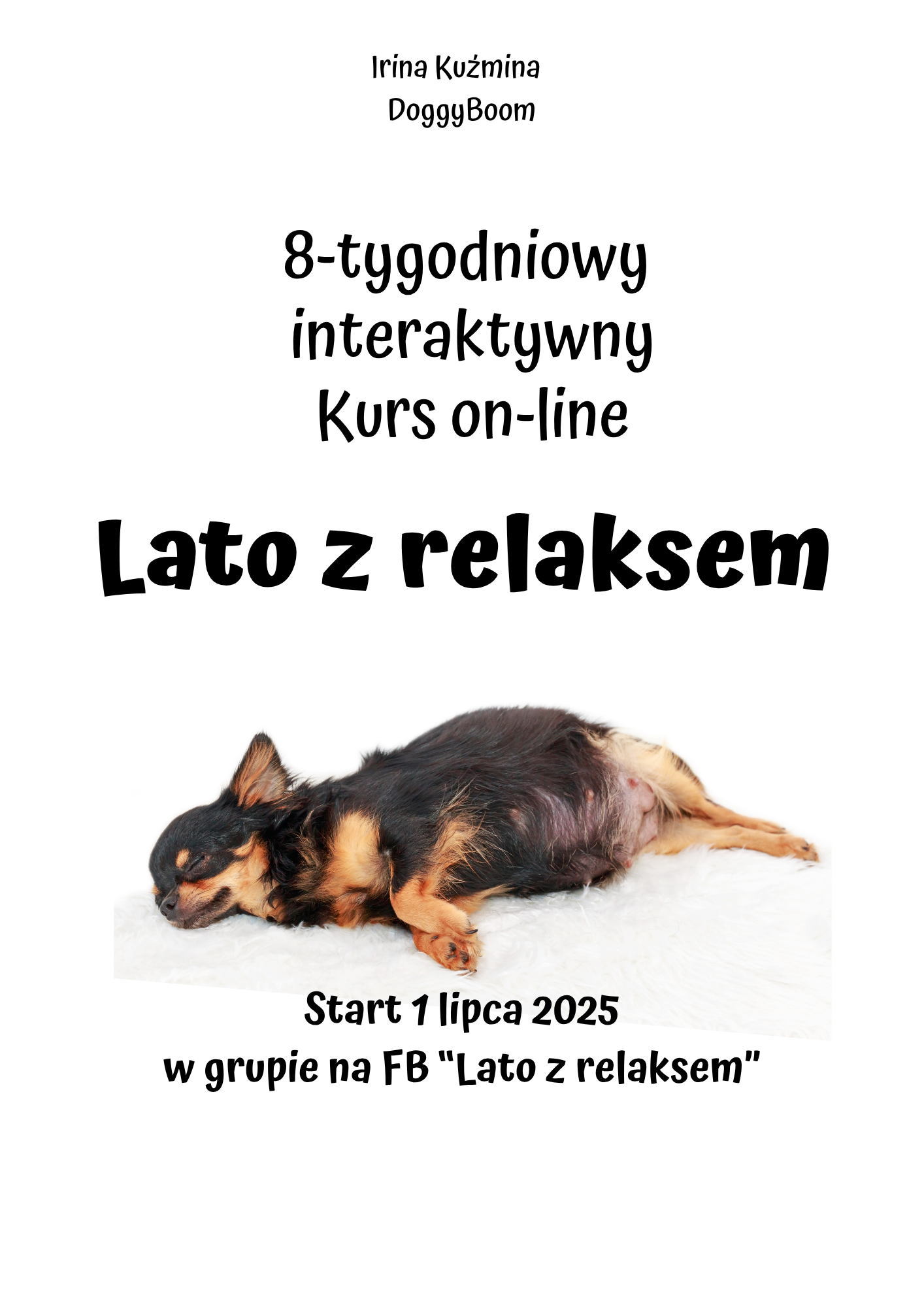 Kurs "Lato z relaksem": nauka odpoczynku dla psów. 8 tygodni - webinary, ćwiczenia, filmiki. Start 1 lipca 2025